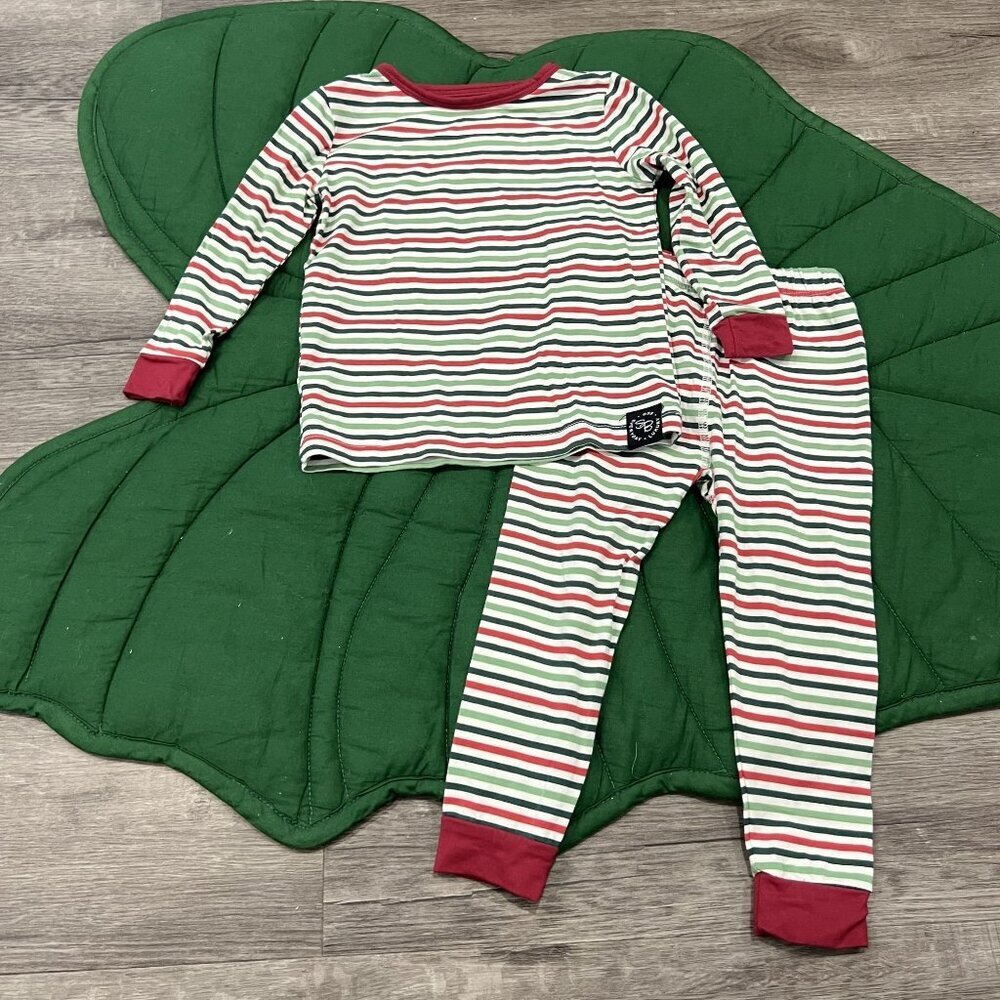 Sweet Bamboo 18-24M Red Green Striped Pajama Set Christmas Holiday Festive